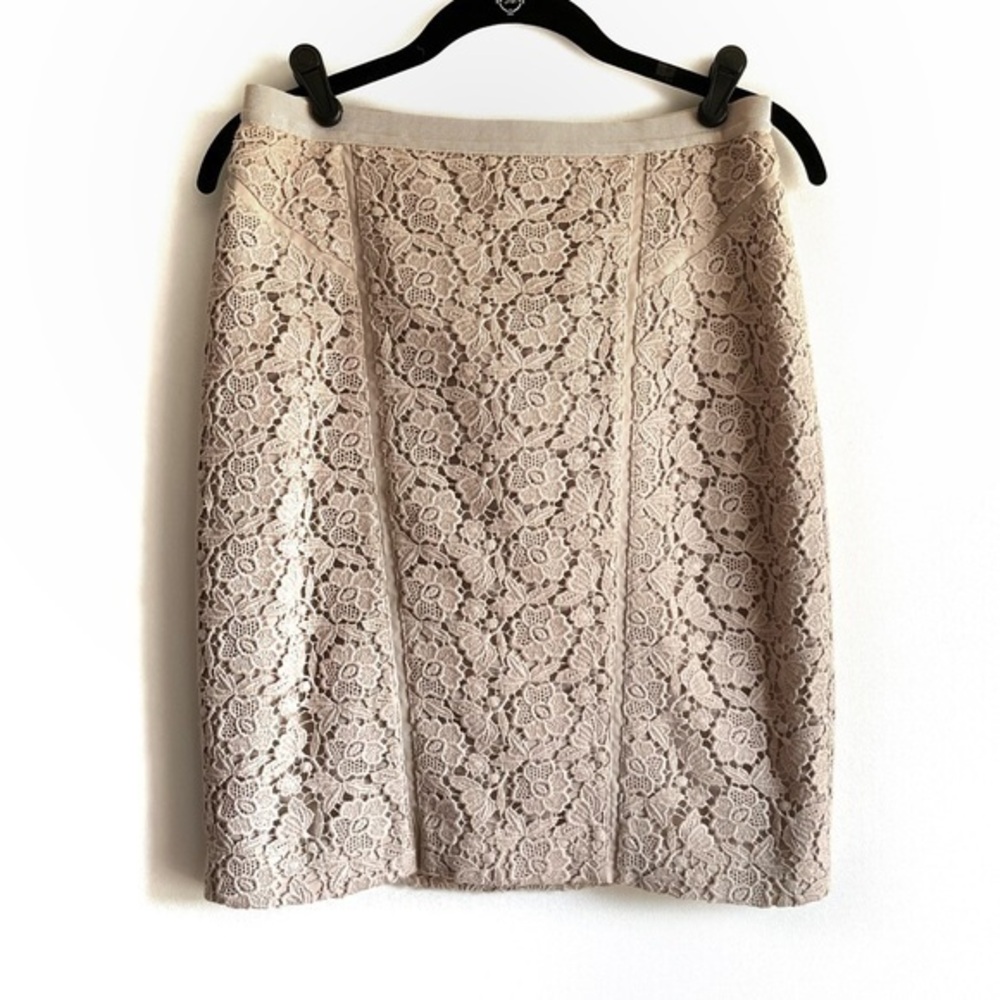 Ann Taylor Cream Crochet Lace Lined Pencil Skirt Size 2